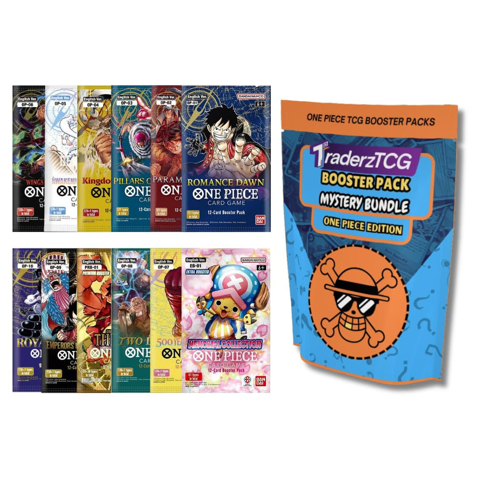 TraderzTCG One Piece English booster packs bundled for flexible play and collecting.