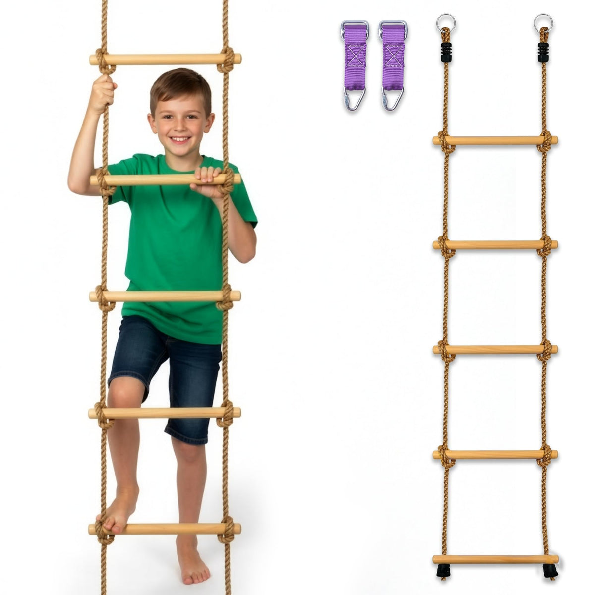 Trailblaze wooden rope ladder with real wood rungs for safe backyard play