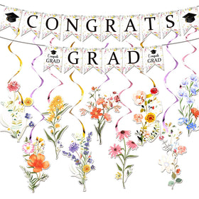 Trandraft wildflower congrats banner enhances the graduation backdrop with cheerful color.