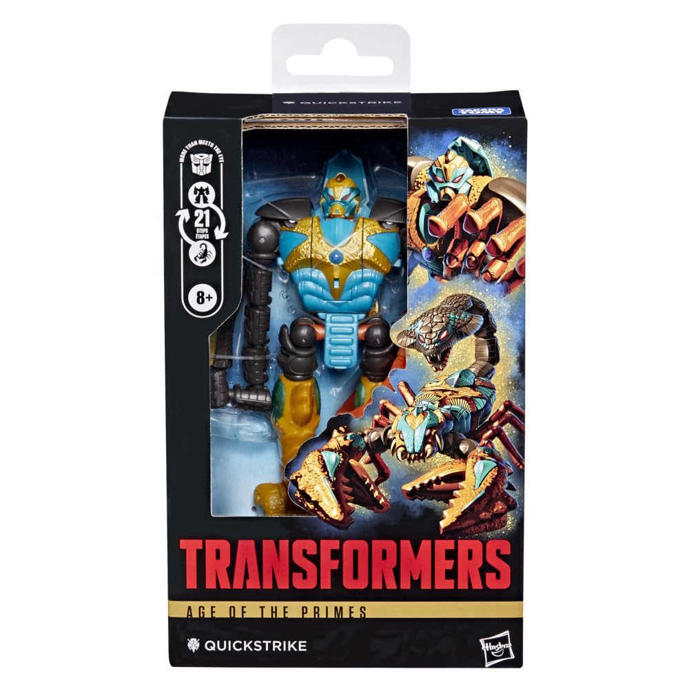 Transformers Quickstrike deluxe figure stands 5.5 inches tall for shelf presence.