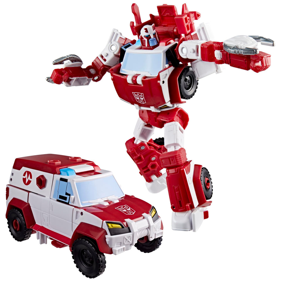 Transformers Ratchet Deluxe figure front view showing poseable robot form for display and play