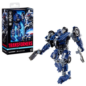 Transformers Barricade Studio Series figure with accessories enables dynamic poses.