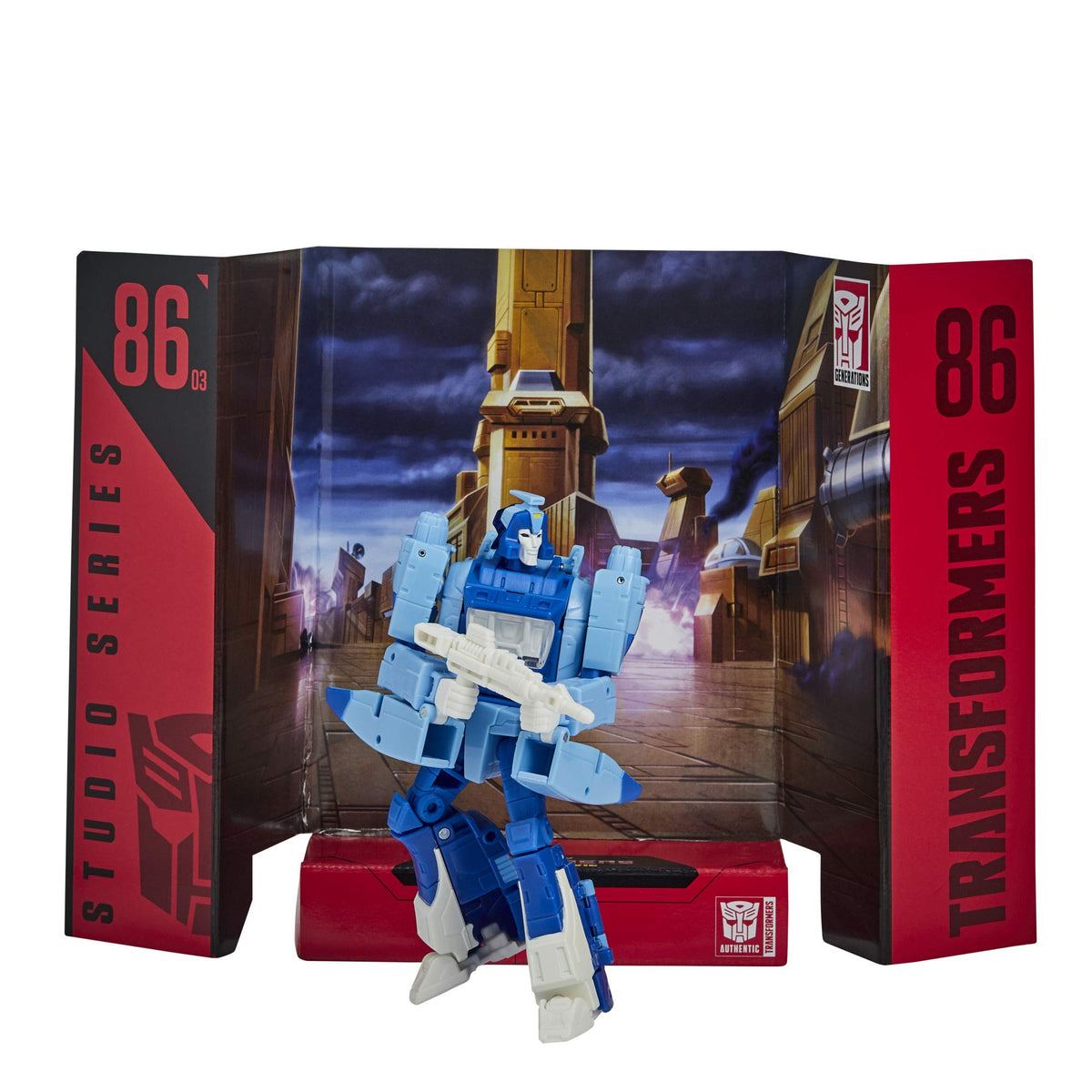 Blurr blaster accessory included for authentic action poses.