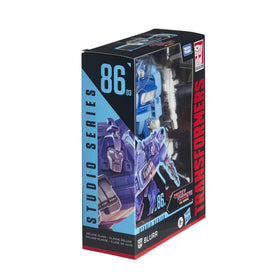 Removable backdrop featuring Blurr in Autobot City battle scene.