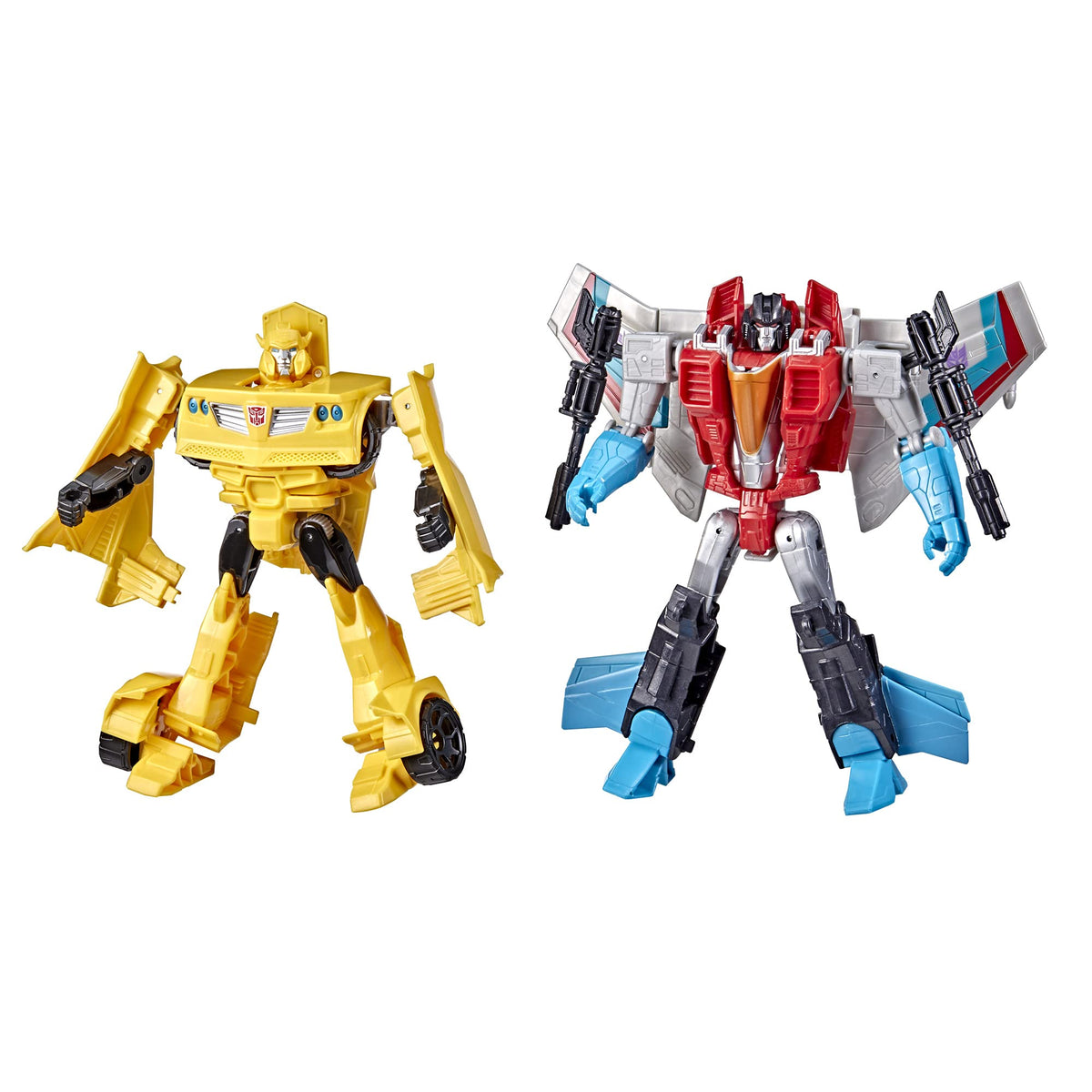 Transformers Bumblebee and Starscream 2-Pack packaging highlights collectible figures for imaginative play.