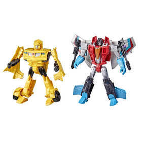 Transformers Bumblebee and Starscream 2-Pack packaging highlights collectible figures for imaginative play.