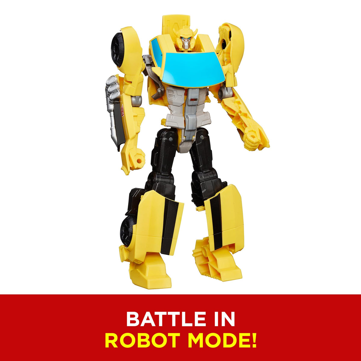 Transformers Cyber Commander Series Bumblebee figure on display for collection and pretend battles.