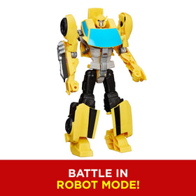 Transformers Cyber Commander Series Bumblebee figure on display for collection and pretend battles.