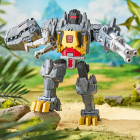 Grimlock in an epic CYBERWORLD battle scene.