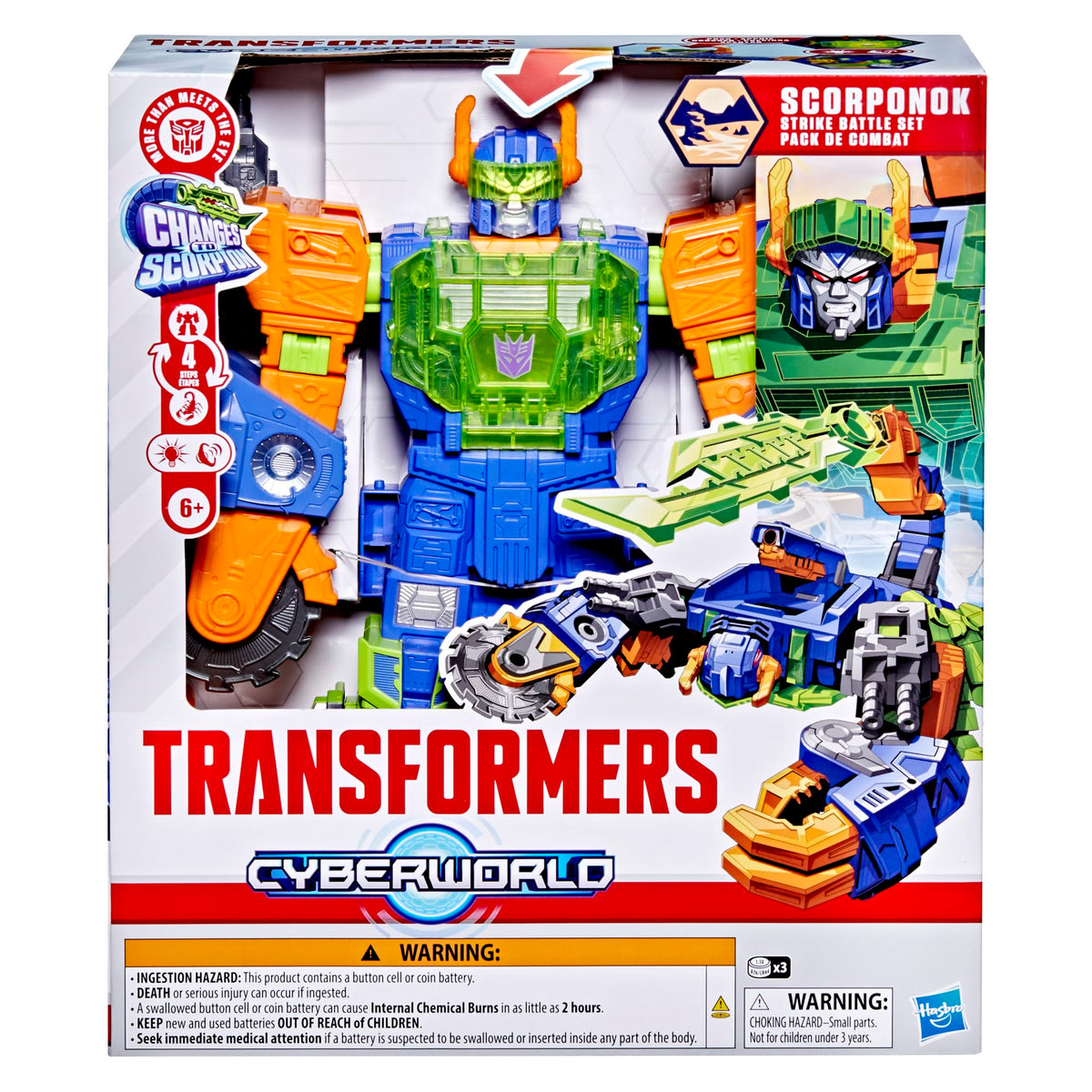 Transformers CYBERWORLD Scorponok converts from robot to giant scorpion for dynamic play.