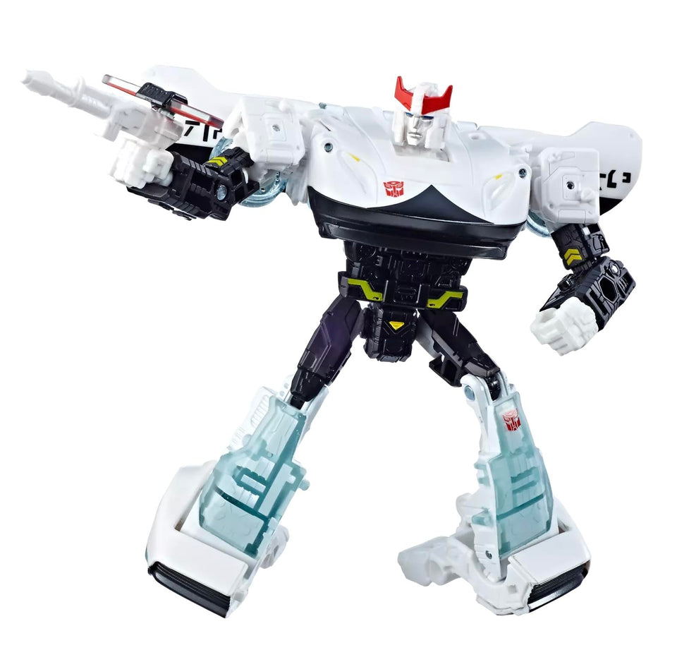 Transformers TRA GEN WFC Deluxe Prowl in a dynamic robot stance for display.