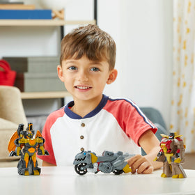 Grimlock toy in pack highlighting easy 2-do conversion for small hands.