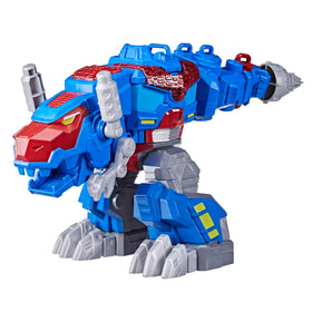Transformers Dinobot Adventures Optimus Prime T Rex back view with easy conversion button for kids