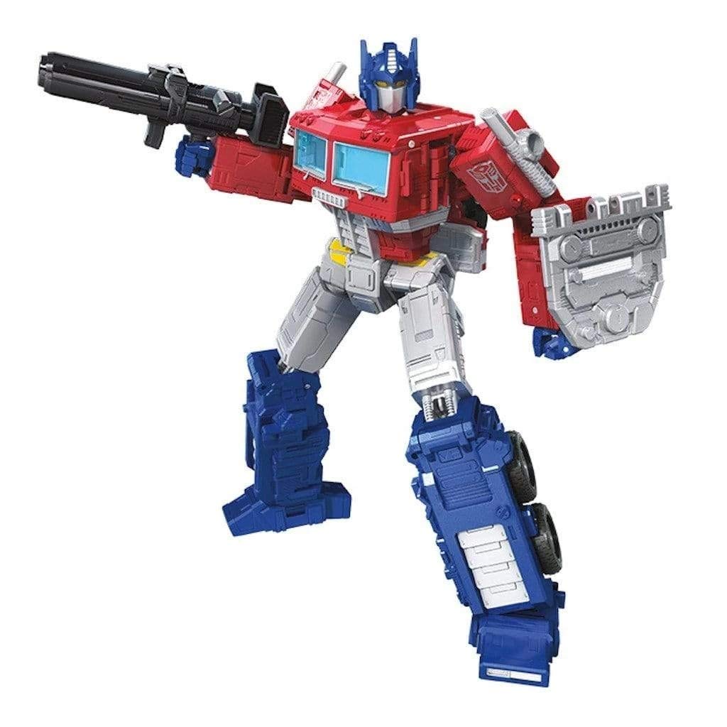 Transformers Earthrise Optimus Prime in robot mode, ready for action
