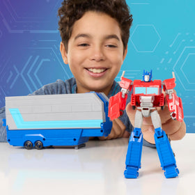 Transformers EarthSpark Optimus Prime robot mode pose ready for heroic play.