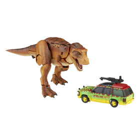 Transformers Tyrannocon Rex in dino mode with Jurassic Park styling, ideal for imaginative play.