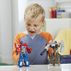 Autobots versus Decepticons clash in a dynamic Transformers display.