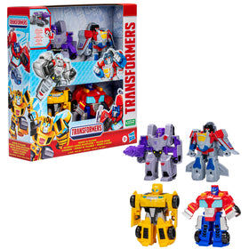 Transformers Heroes vs Villains 4-Pack packaging image ready for gifting.