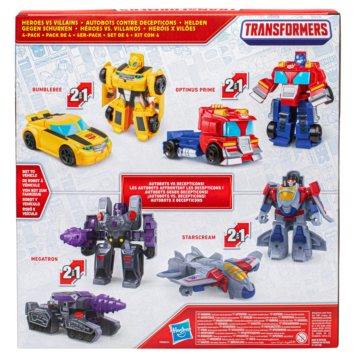 Transformers Heroes vs Villains 4-Pack Starscream robot toy with jet mode for soaring adventures.