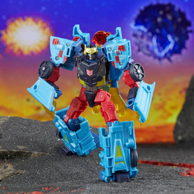 Transformers Hot Shot five-point-five-inch scale fits standard displays.