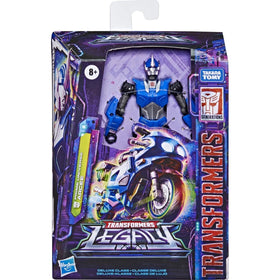 Energon blade accessories attached to Arcee in both modes.