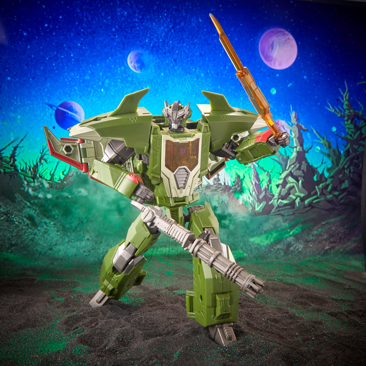 Skyquake packaging and figure arranged for display and gifting