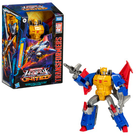 Transformers Legacy Metalhawk with blaster accessories attached in robot mode.