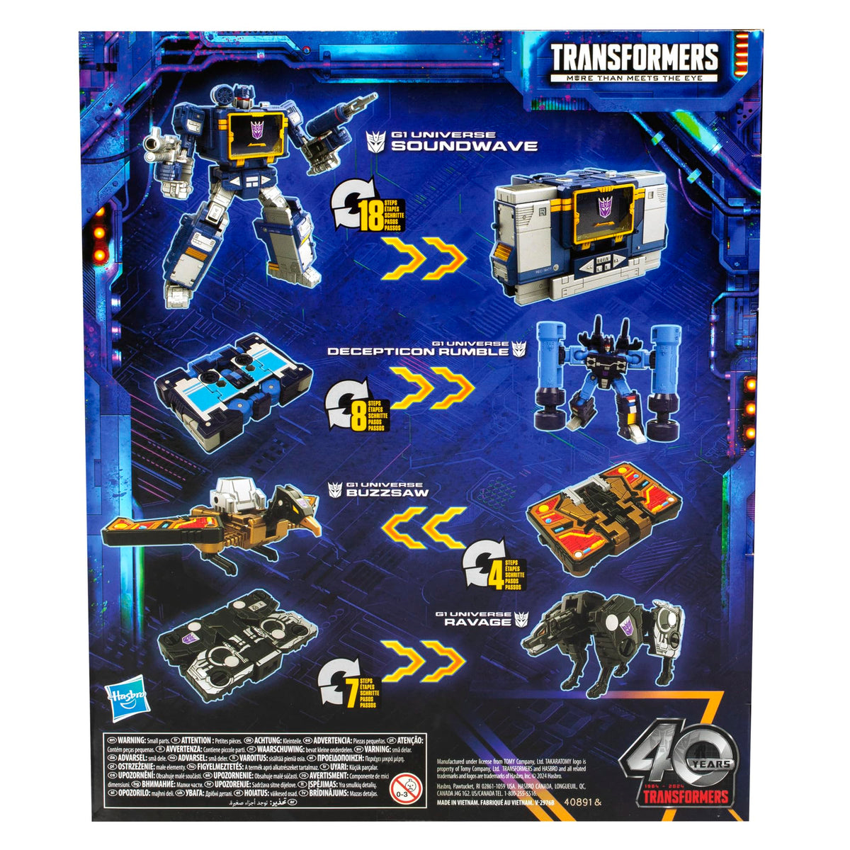 Decepticon Rumbler cassette from Transformers Legacy included for retro tape mode