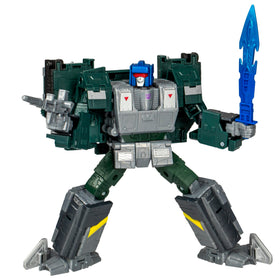 Transformers Legacy United Overcharge robot pose for dynamic action play.