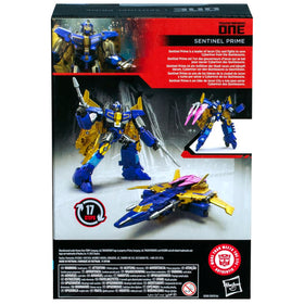 Transformers Sentinel Prime jet mode shows dynamic battle-ready pose for display.