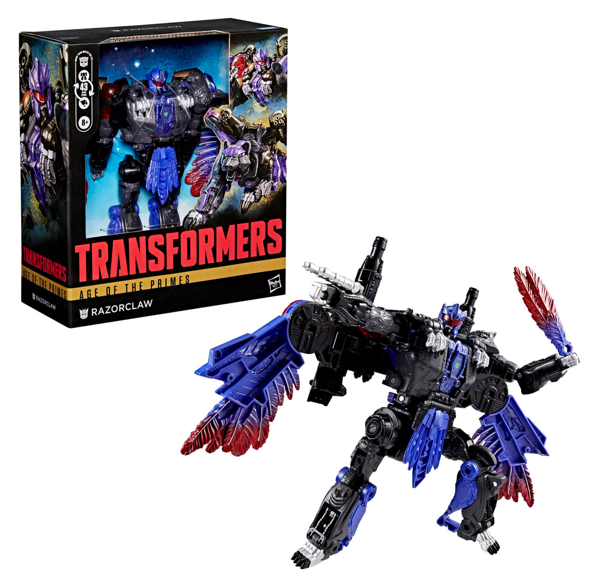 Razorclaw accessories include blasters and wing blades for play and display.