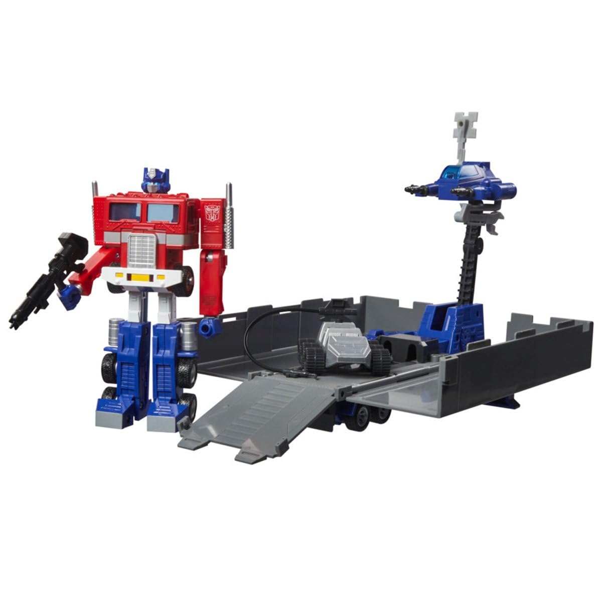 Transformers Retro G1 Optimus Prime toy trailer converts into a combat deck and repair bay.