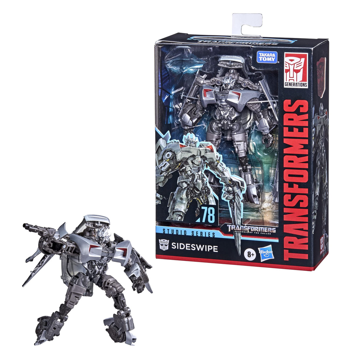 Transformers Sideswipe Studio Series 78 includes blaster and blade accessories for dynamic poses.