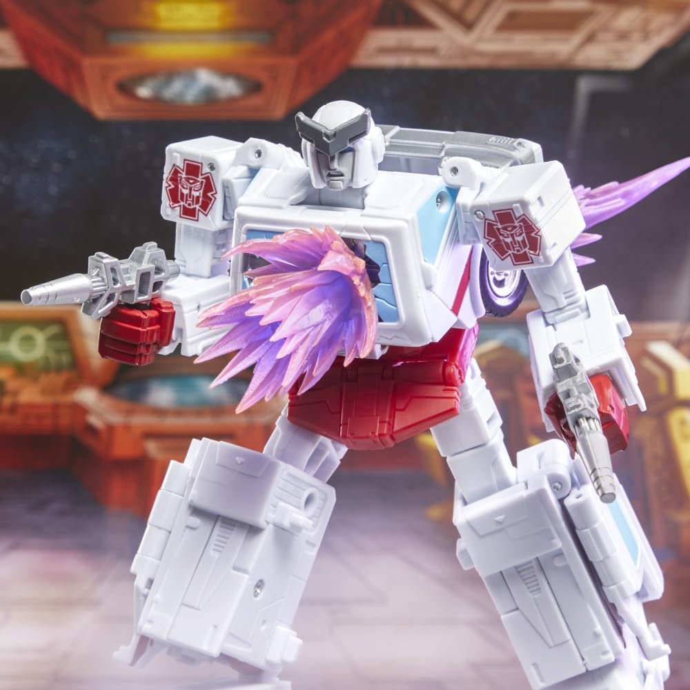 Autobot Ratchet in ambulance mode with movie-inspired deco for heroic display.