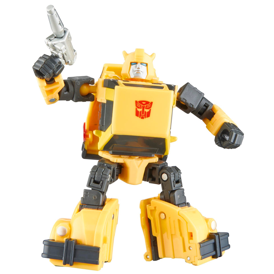 Transformers Studio Series Bumblebee robot mode with movie-inspired detailing for display.