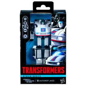 Transformers Studio Series Autobot Jazz with blaster accessory for play and display.
