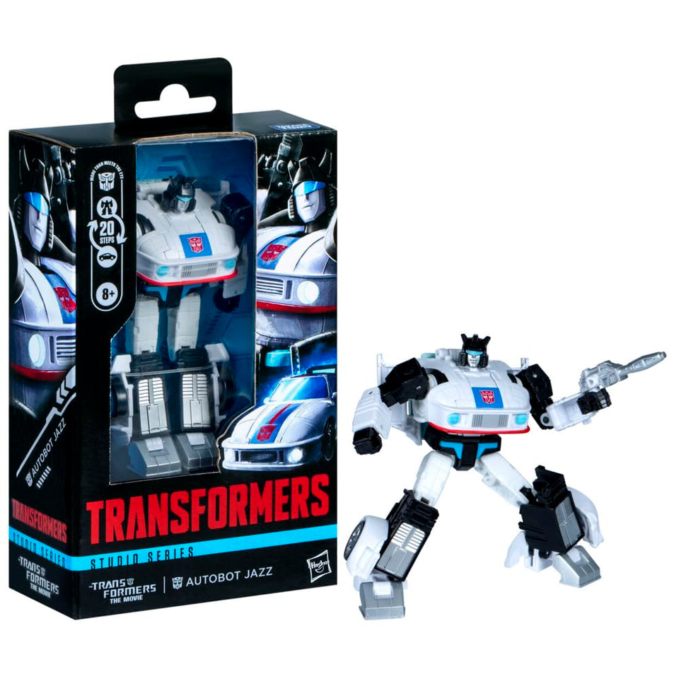Transformers Studio Series Autobot Jazz in robot mode with articulated joints for dynamic poses.