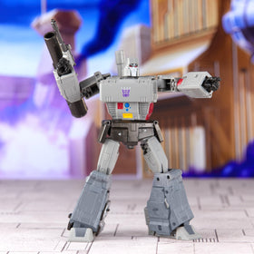 Megatron fusion cannon accessory attached to robot mode for dramatic pose.