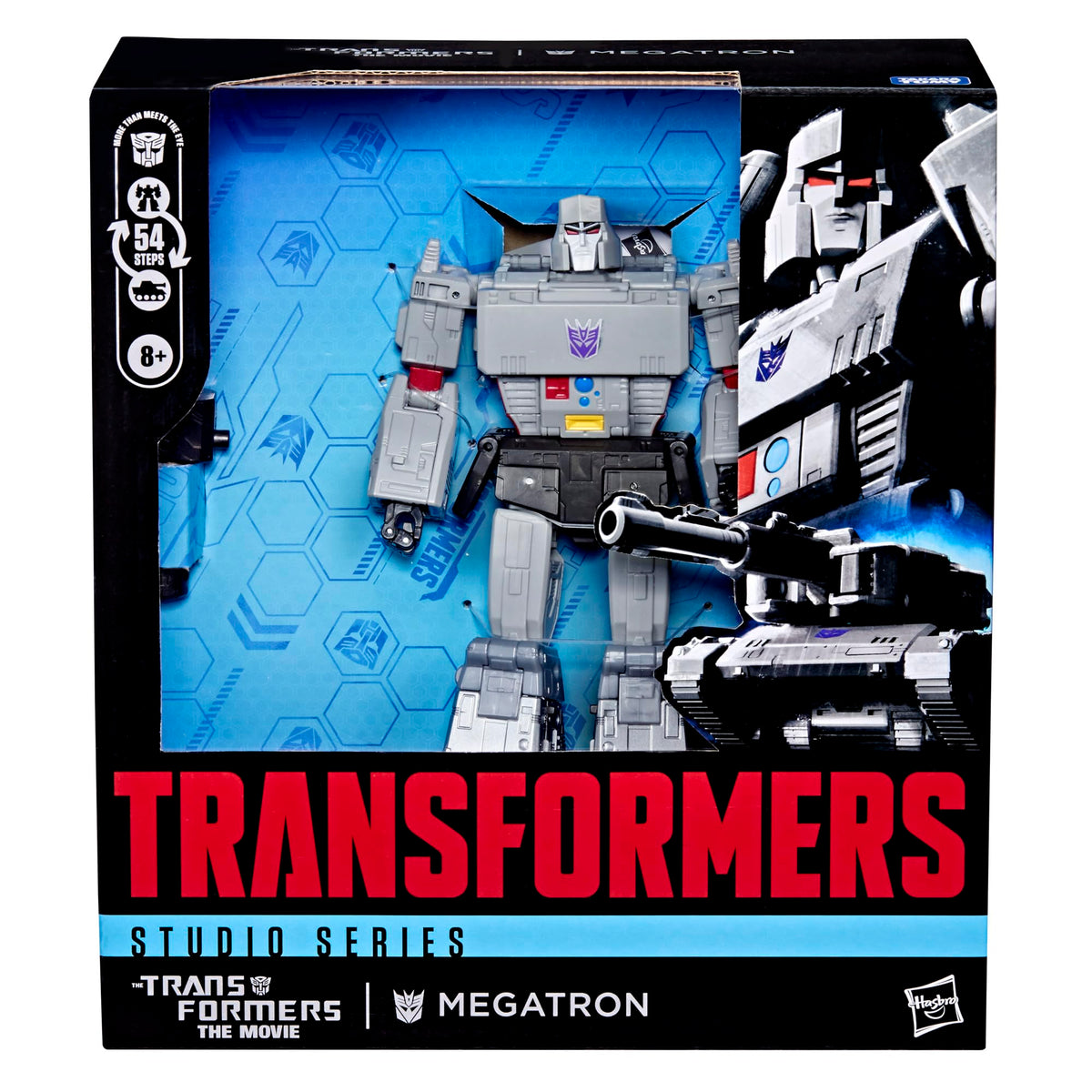 Megatron in tank mode with metallic finish ready for action display.