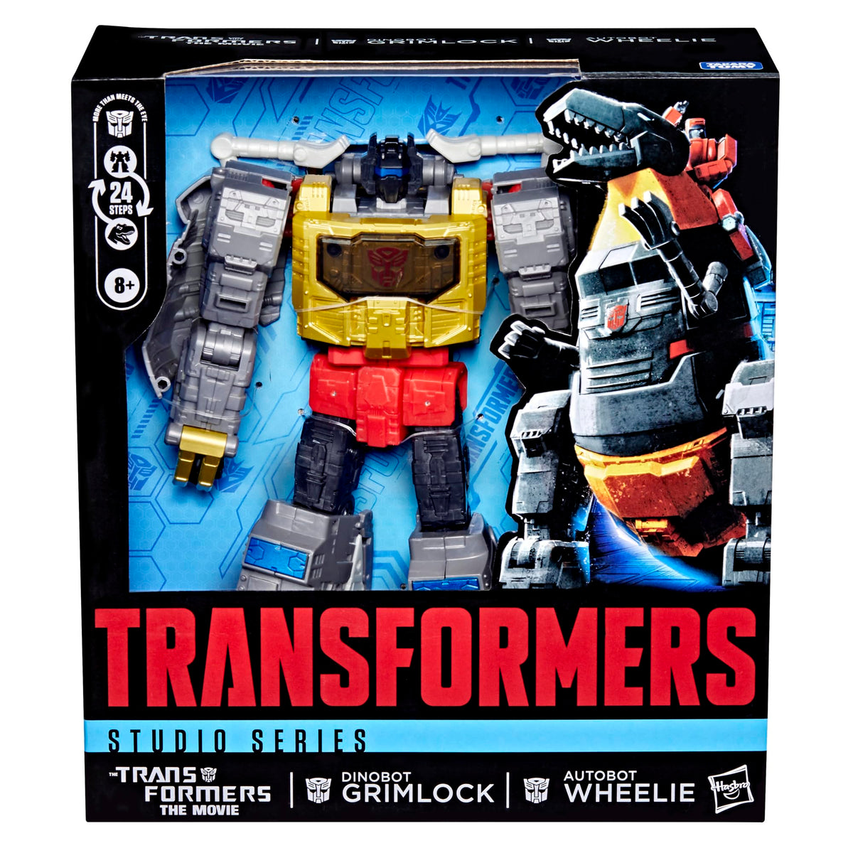 Autobot Wheelie sits on Grimlock in both modes