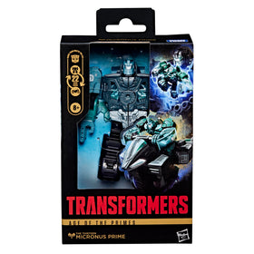 Transformers The Thirteen Micronus Prime mini figure riding in motorcycle mode.