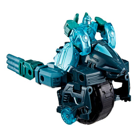 Transformers The Thirteen Micronus Prime in motorcycle mode ready for dynamic action poses.