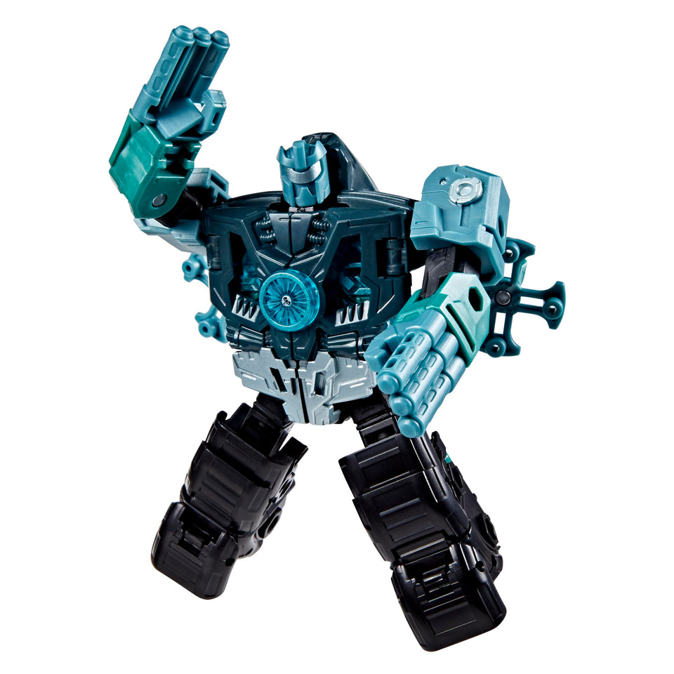Transformers The Thirteen Micronus Prime in robot mode with detailed deco and poseable joints.