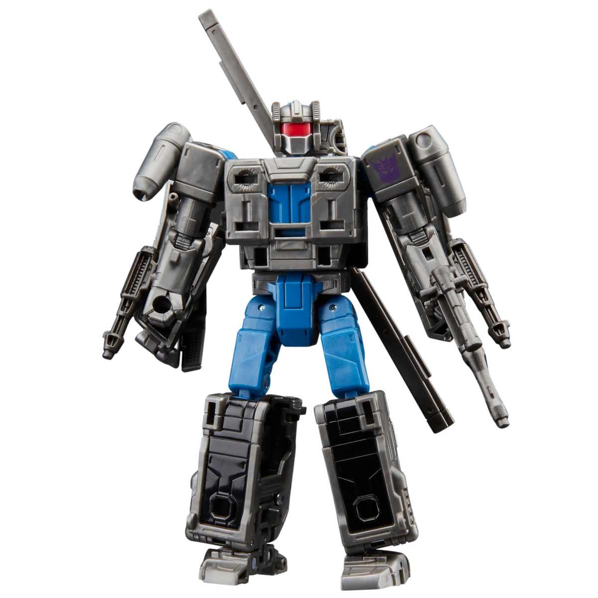Transformers Vortex with three blaster accessories attached in both modes.