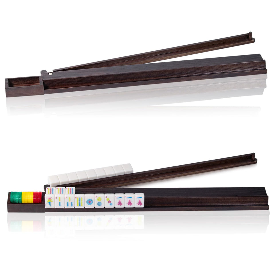 Tratizari 4-piece wooden Mahjong racks with pushers for stable, smooth gameplay