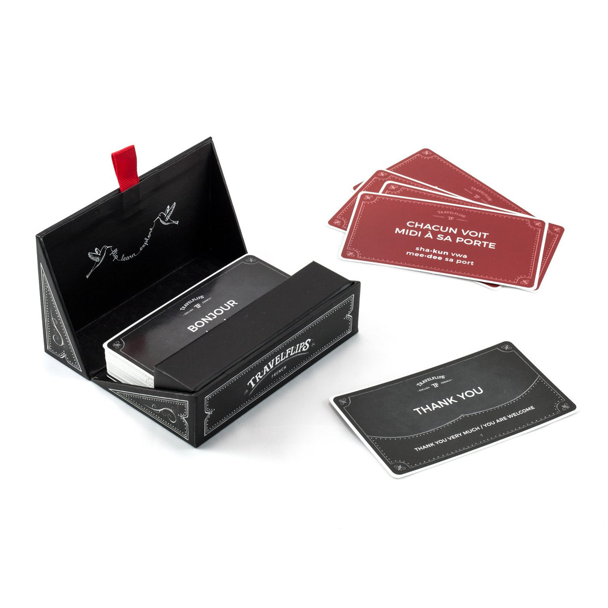 Travelflips flashcards display English translations beside French terms