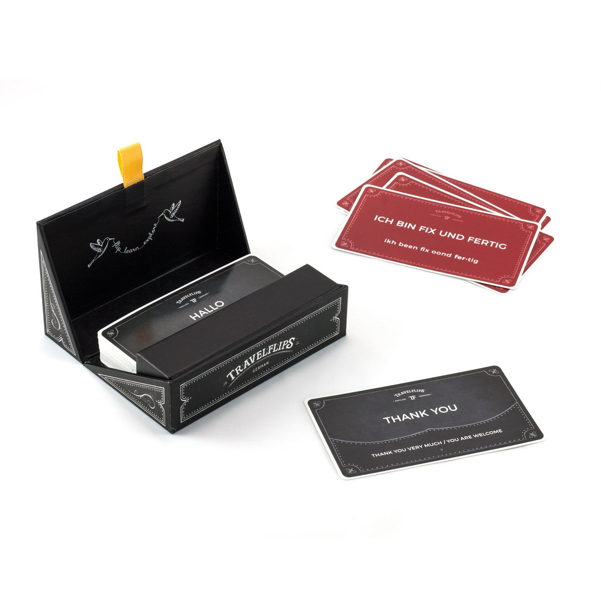Travelflips German Flash Cards English-translation on card aids learning.