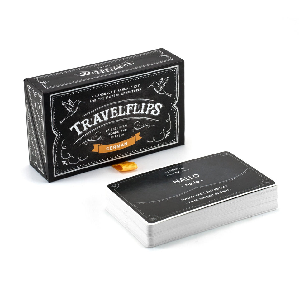 Travelflips German Flash Cards front-side for quick travel reference.