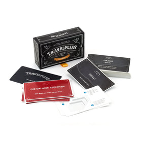 Travelflips German Flash Cards rugged box keeps cards protected during travel.