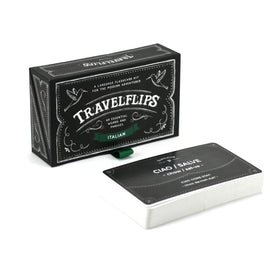 Travelflips Italian Flashcards cover image with portable box for quick on-the-go learning.
